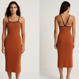 Zara Orange Jacquard Midi Dress